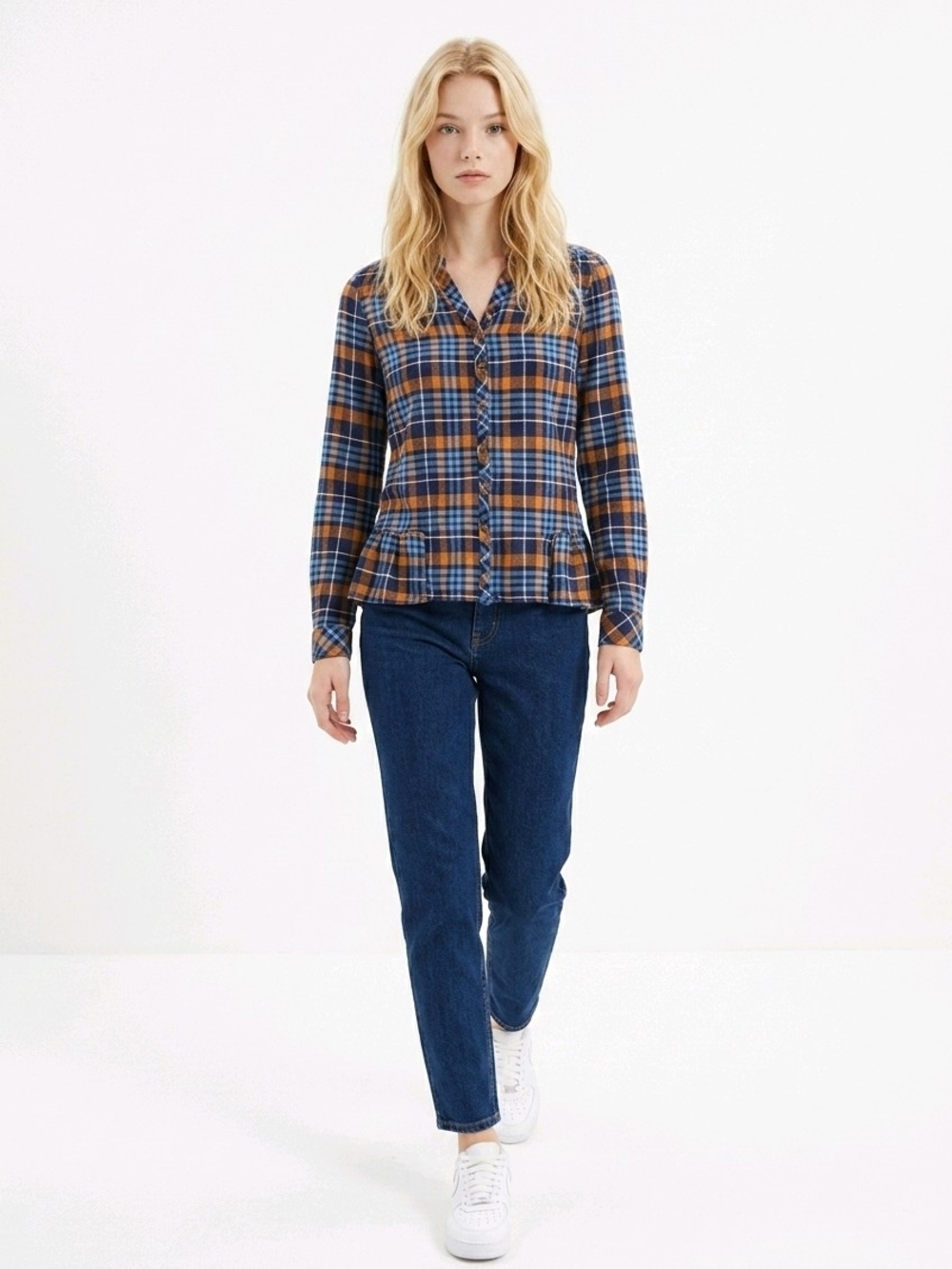 Matilda Jane Plaid Button-Down Shirt in Blue and Brown